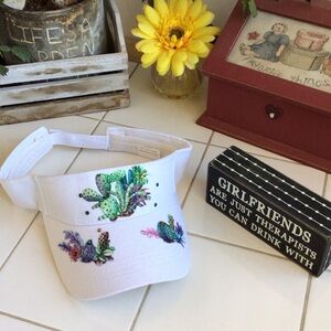 Women’s Cactus-Design White Visor w/Sequins